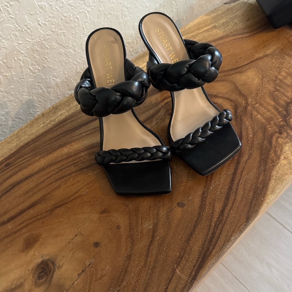 Stuart Weitzman playa Black Braided Heels